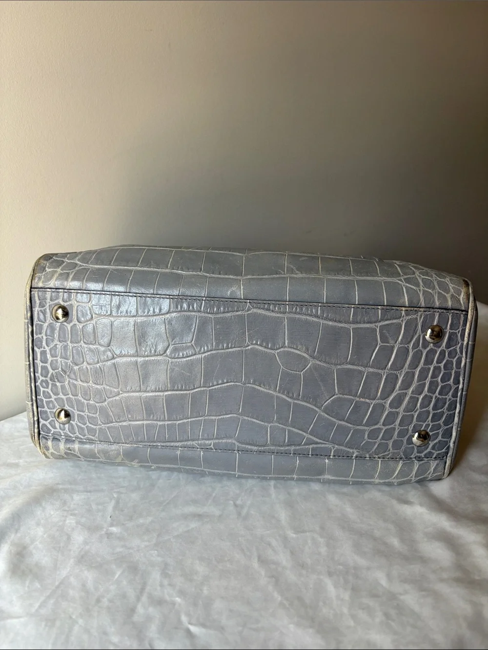 Coach Legacy Embossed Silver Grey Croc Leather Haley Satchel Handbag